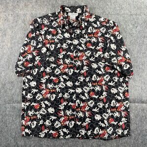 Vintage Mickey Mouse Hawaiian Shirt Men's Large Black Short‎ Sleeve Silk 90s USA
